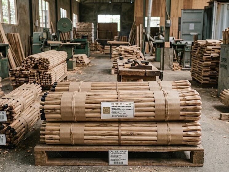 Wooden broom handles for export from Indonesia